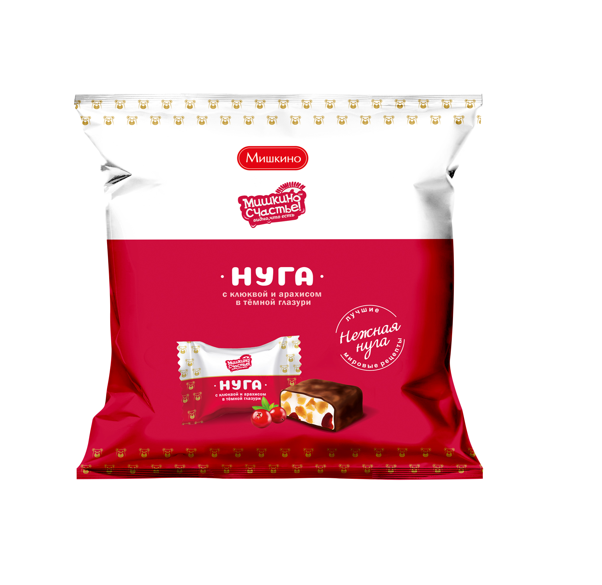 Nougat with peanuts and cranberries sweets covered with glaze "Mishkino happiness" 240 g. (24), 240 g.