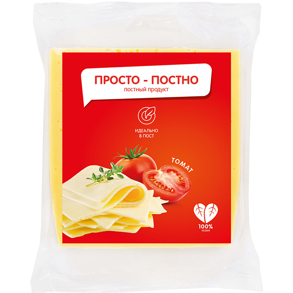Продукт на растительной основе Просто-Постно со вкусом сыра с томатами, кусок, 250 г